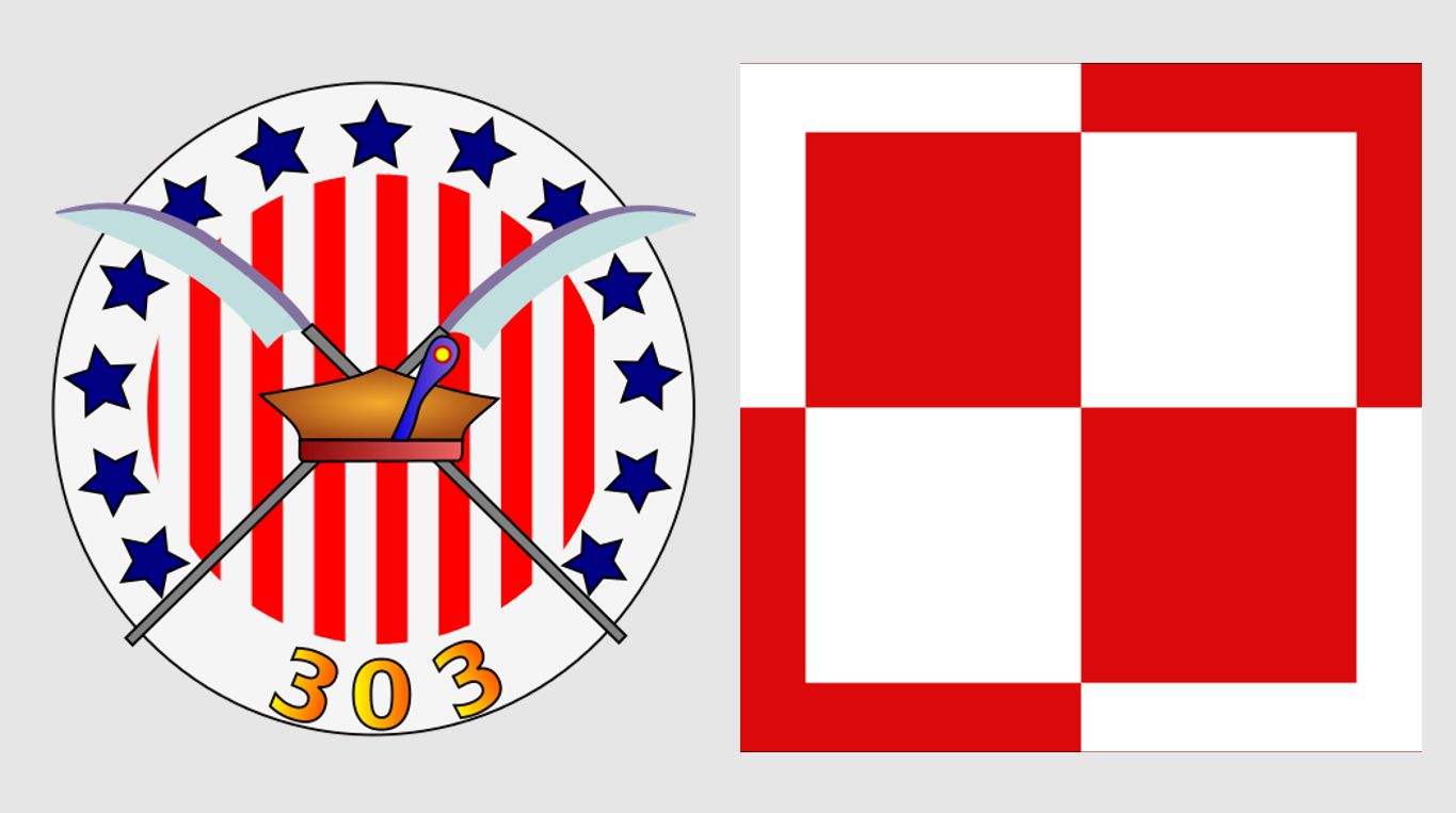 Znak používaný 303.perutí spolu s podobou výsostného označením letadel polského vojenského letectva (3)